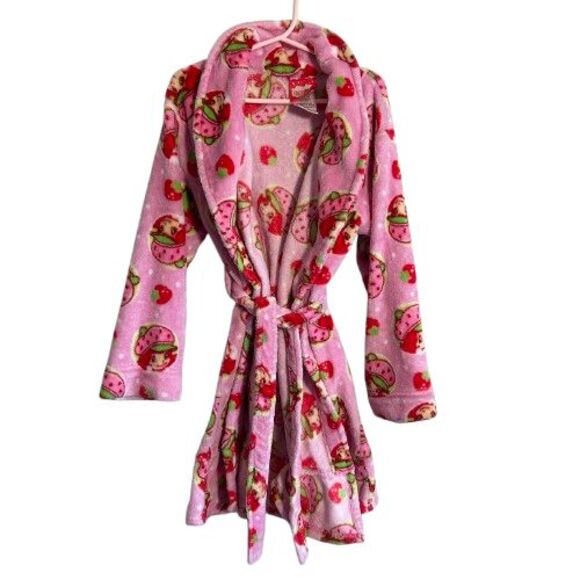 VTG Y2K Strawberry Shortcake Robe Girls 6 Pink Fleece Bath Swim - Picture 1 of 5